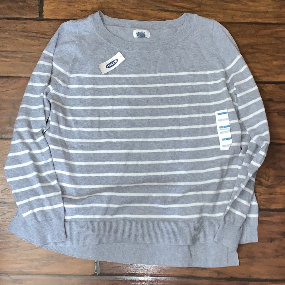 Old Navy Gray and White Striped Sweater